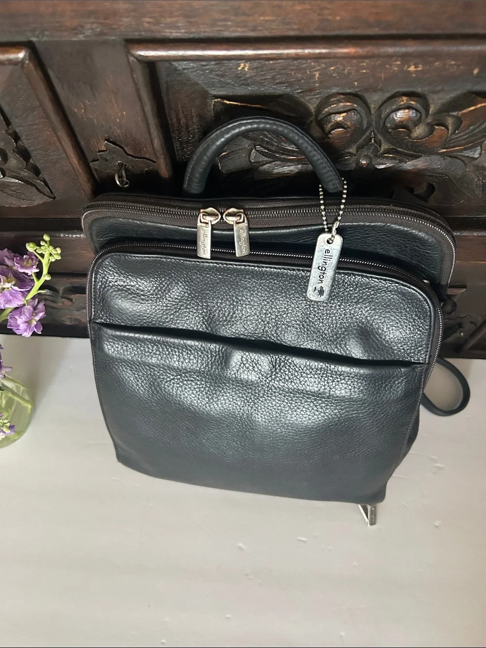Ellington Black Leather Men's Backpack